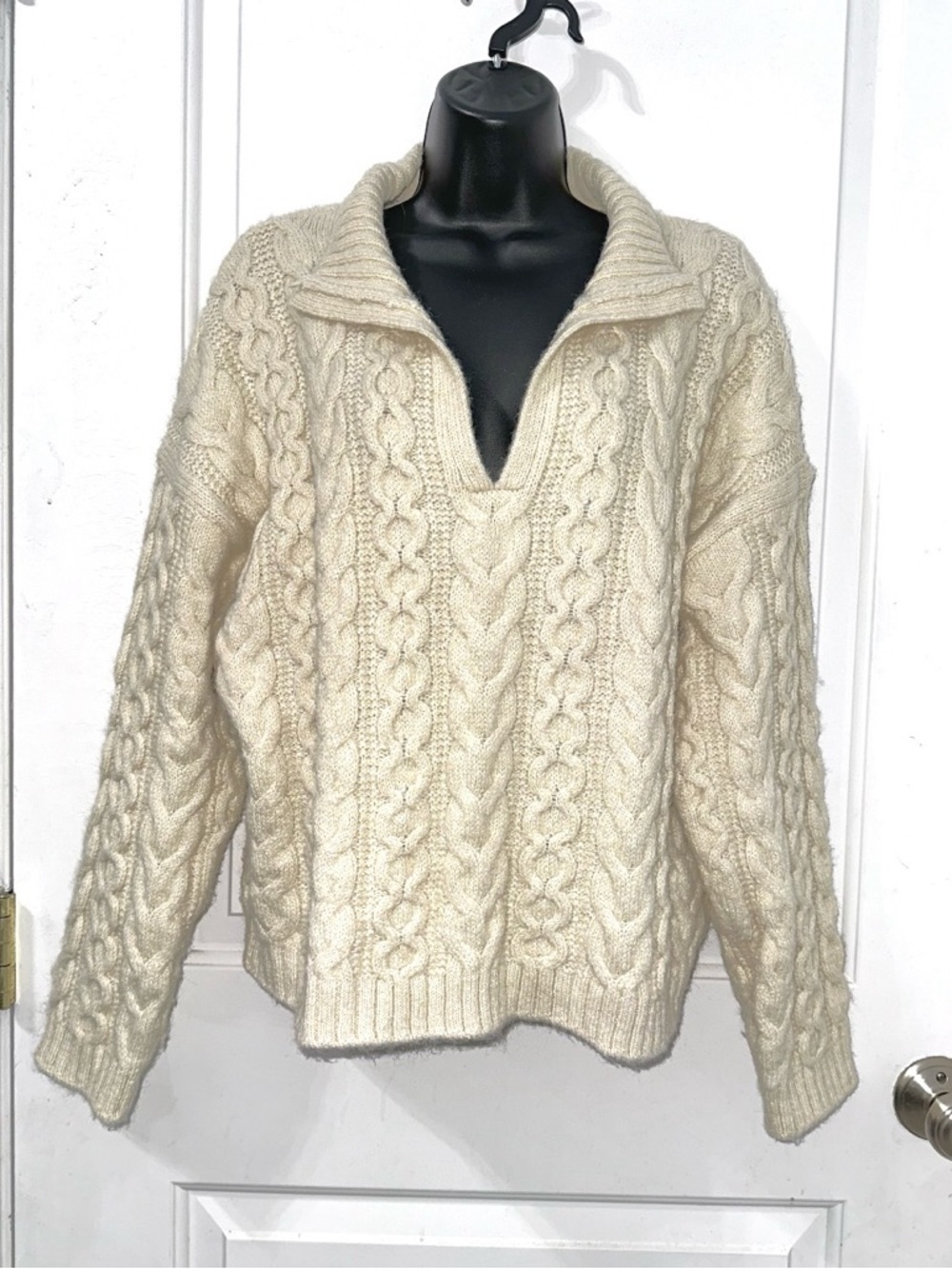 A New Day Cream Turnover Neck Cable Knit Sweater size Large